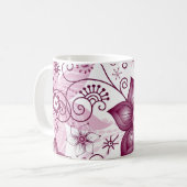 Bloemenspiraal Roze en Wit Patroon Koffiemok (Voorkant links)