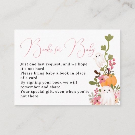 Bloemenspookpompoenboeken voor baby shower informatiekaartje (Voorkant)