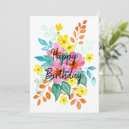 Bloemenspray verjaardagskaart kaart (Staand voorkant)