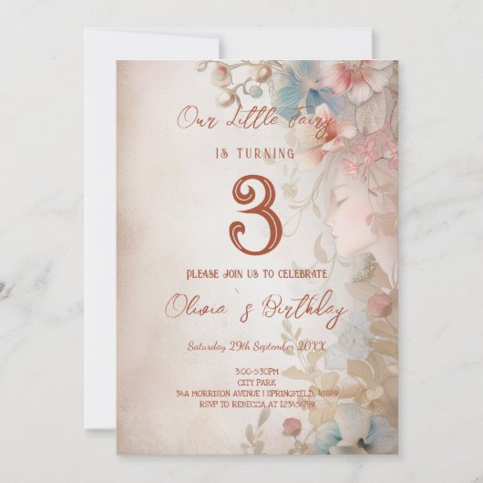 Bloemensprookje thema Kids Verjaardagsfeest Kaart (Voorkant)