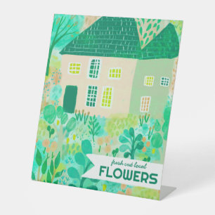 Bloemenstal Bloemist Thuisgekweekte Tuin Aquarel Reclamebord Met Voetstuk
