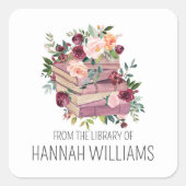 Bloemenstapelboek uit de bibliotheek van Bookplate Vierkante Sticker (Voorkant)