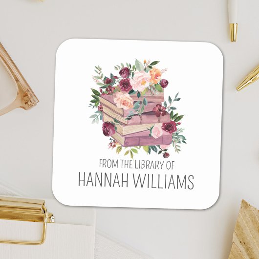 Bloemenstapelboek uit de bibliotheek van Bookplate Vierkante Sticker