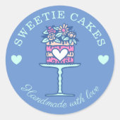 Bloemenstijl Bakery Cake & Stand Logo Blauw Ronde Sticker (Voorkant)