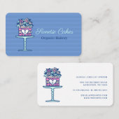 Bloemenstijl Bakery Cake & Stand Logo Blauw Visitekaartje (Voorkant / Achterkant)