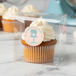 Bloemenstijl Bakery Cake & Stand Logo Blush Pink Ronde Sticker