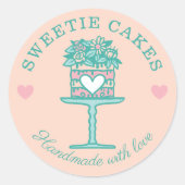 Bloemenstijl Bakery Cake & Stand Logo Blush Pink Ronde Sticker (Voorkant)