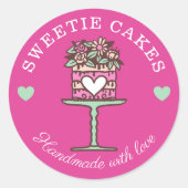 Bloemenstijl Bakery Cake & Stand Logo Roze Ronde Sticker (Voorkant)