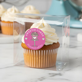 Bloemenstijl Bakery Cake & Stand Logo Roze Ronde Sticker