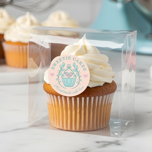 Bloemenstijl Bakkerij Cupcake Logo Blush Roze Ronde Sticker