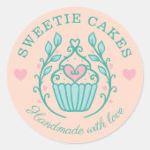 Bloemenstijl Bakkerij Cupcake Logo Blush Roze Ronde Sticker (Voorkant)