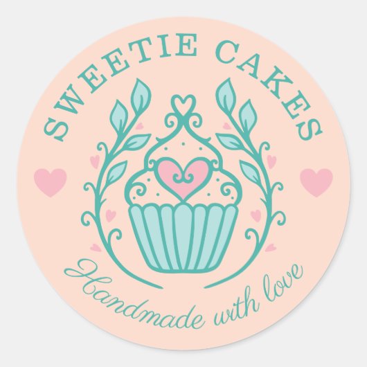 Bloemenstijl Bakkerij Cupcake Logo Blush Roze Ronde Sticker (Voorkant)