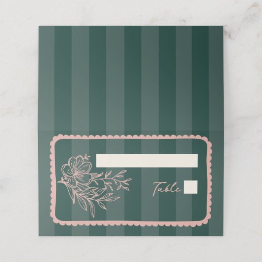 Bloemenstreep Hand getrokken Lijst Groene bruiloft Plaatskaartje (Buitenkant ongevouwen)