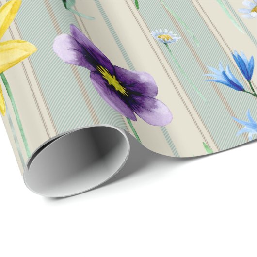 Bloemenstrepen Cadeaupapier (Rol Hoek)