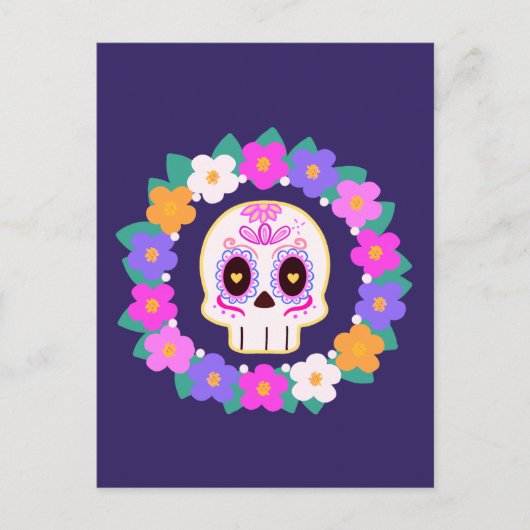 Bloemensuiker schedel briefkaart (Voorkant)