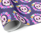 Bloemensuiker schedel cadeaupapier (Rol Hoek)