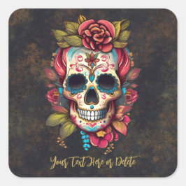 Bloemensuiker schedel Día de los Muertos Dank u Vierkante Sticker