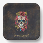 Bloemensuiker schedel Dia de los Muertos Party Papieren Bordje (Voorkant)
