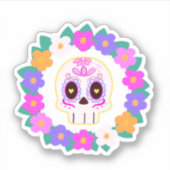Bloemensuiker schedel sticker (Voorkant)