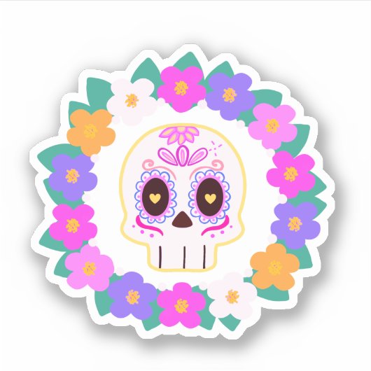 Bloemensuiker schedel sticker (Voorkant)