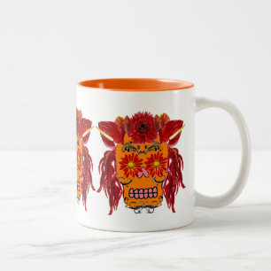 Bloemensuiker schedel tweekleurige koffiemok