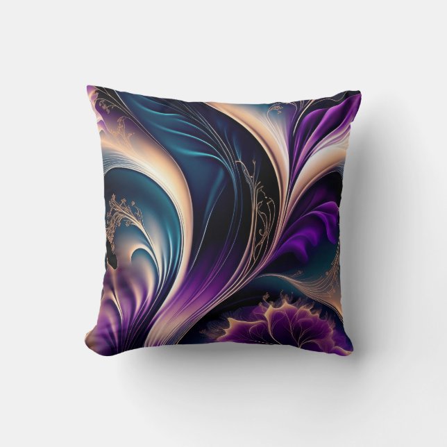 Bloemensymfonie - Deep Purple - Goud Abstracte Kun Kussen (Voorkant)