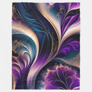 Bloemensymfonie - Diep Paars en Goud Abstract Fleece Deken
