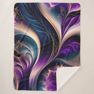 Bloemensymfonie - Diep Paars en Goud Abstract Sherpa Deken