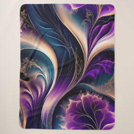 Bloemensymfonie - Diep Paarse en Gouden Abstract Sherpa Deken