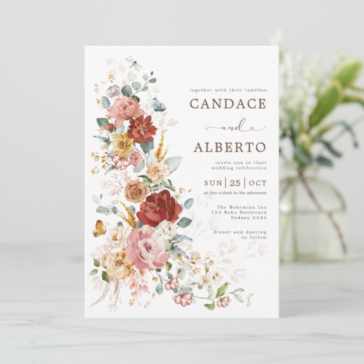 Bloemensymfonie | Kleurrijke Boho-tuinbruiloft Kaart (Staand voorkant)