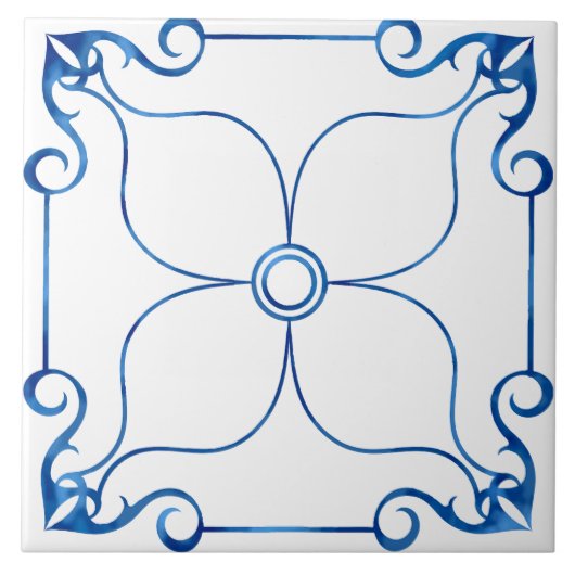 Bloemensymmetrie Mediterrane Keramische Tegel Tegeltje (Voorkant)