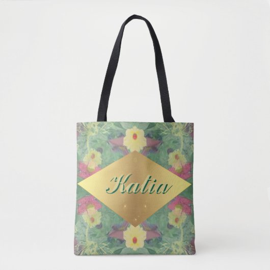 Bloemensymmetrie met naam tote bag (Voorkant)