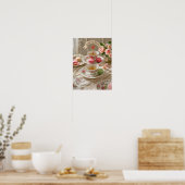 Bloementafel, theekopjes, trays macarons queen poster (Keuken)
