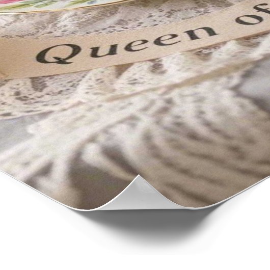 Bloementafel, theekopjes, trays macarons queen poster (Hoek)