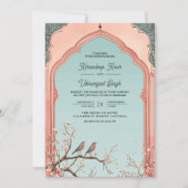 Bloementak boog romantische vogels Indiase bruilof Kaart (Voorkant)