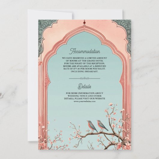 Bloementak boog romantische vogels Indiase bruilof Kaart (Achterkant)