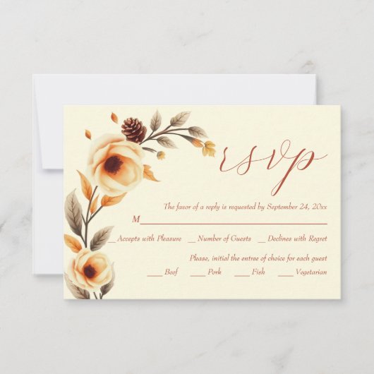 Bloementak met perzik bloemen vallen bruiloft RSVP kaartje (Voorkant)