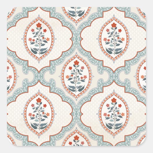  bloementakken, Indiase textiel. Vierkante Sticker (Voorkant)