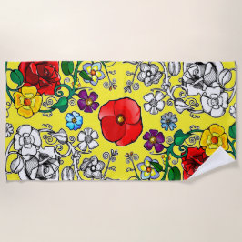 Bloementapijt met klaproos strandlaken