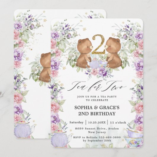 Bloementeddyberen thee voor twee 2e verjaardagsfee kaart (Voorkant / Achterkant)