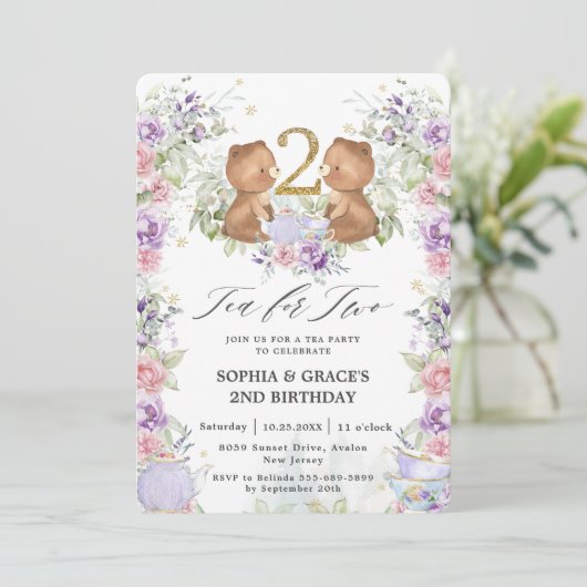 Bloementeddyberen thee voor twee 2e verjaardagsfee kaart (Staand voorkant)