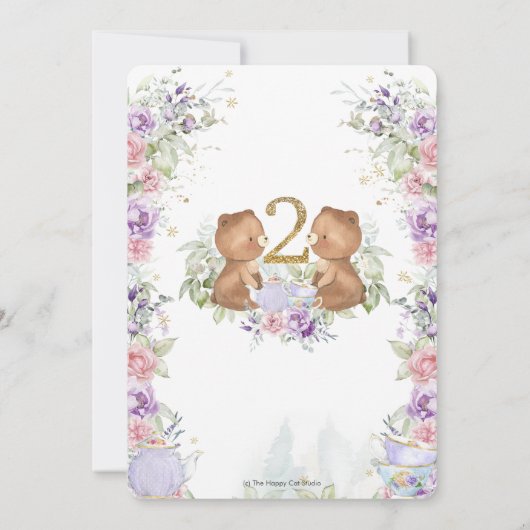 Bloementeddyberen thee voor twee 2e verjaardagsfee kaart (Achterkant)