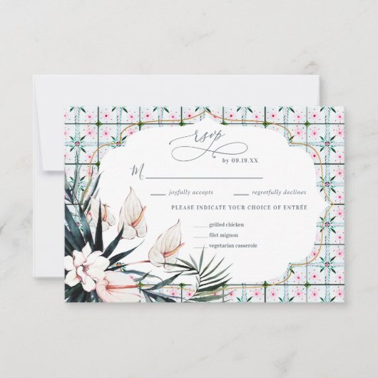 Bloementegels | Marokkaans Tropisch Huwelijk RSVP (Voorkant)