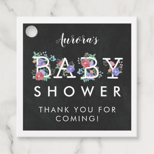 Bloementekst Chalkboard Baby shower dank u Bedankjes Labels (Voorkant)