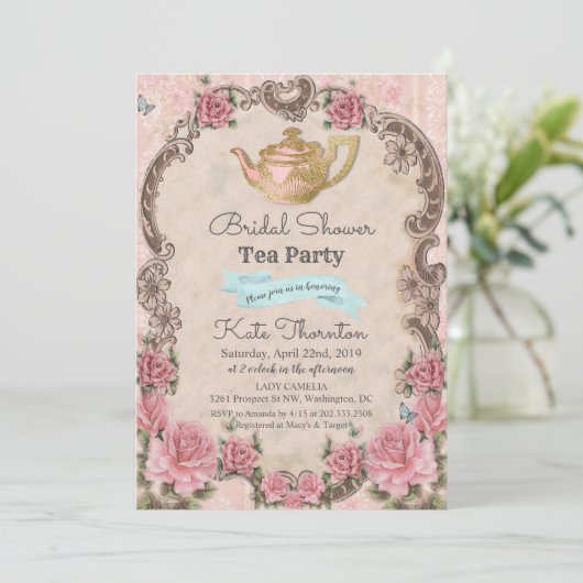  bloementhee bruidsdoucheuitnodiging kaart (Staand voorkant)