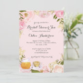 Bloementheekopje roze bruidsdouche uitnodiging (Staand voorkant)