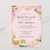 Bloementheekopje roze bruidsdouche uitnodiging (Voorkant / Achterkant)