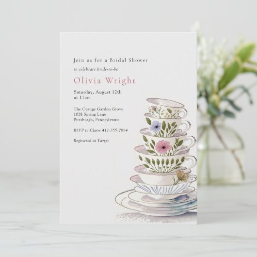 Bloementheekopjes Bruids Theeschoen Kaart (Staand voorkant)