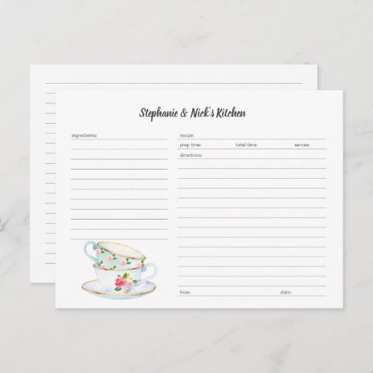 Bloementheekopjes Recept Kaart sjabloon (Voorkant / Achterkant)