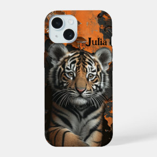 Bloementijger 3D met aangepaste naam iPhone 15 Case